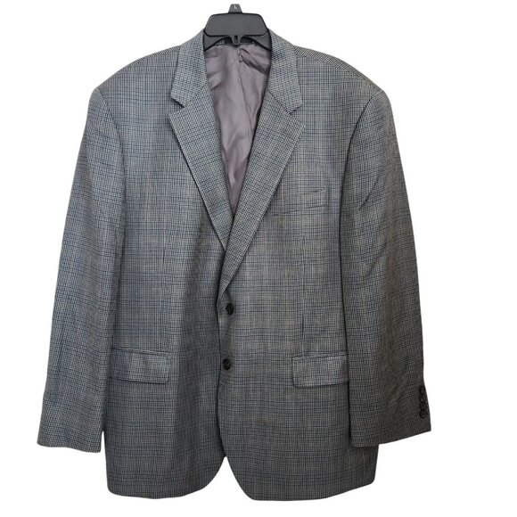 Chaps‎ Houndstooth Blazer Mens 46R Silk Wool Plaid Check Sport Coat Brown - Picture 1 of 15